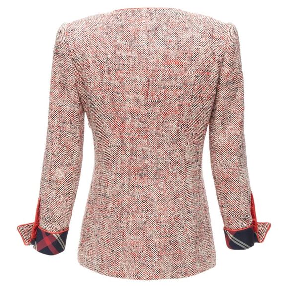 Chanel Red Boucle Tweed Gold Button Double Breast Blazer Jacket - Picture 6 of 6